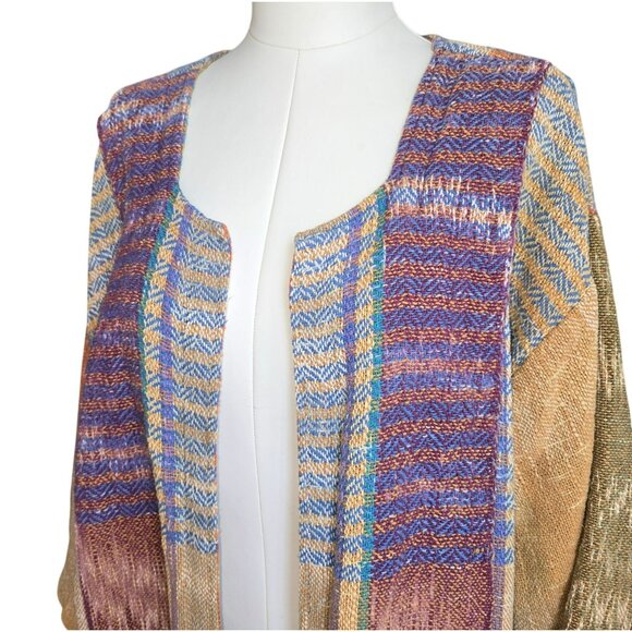 Laise Adzer Cardigan Vintage Handwoven Open Front Draped Geometric Pattern CM205 - Picture 1 of 14